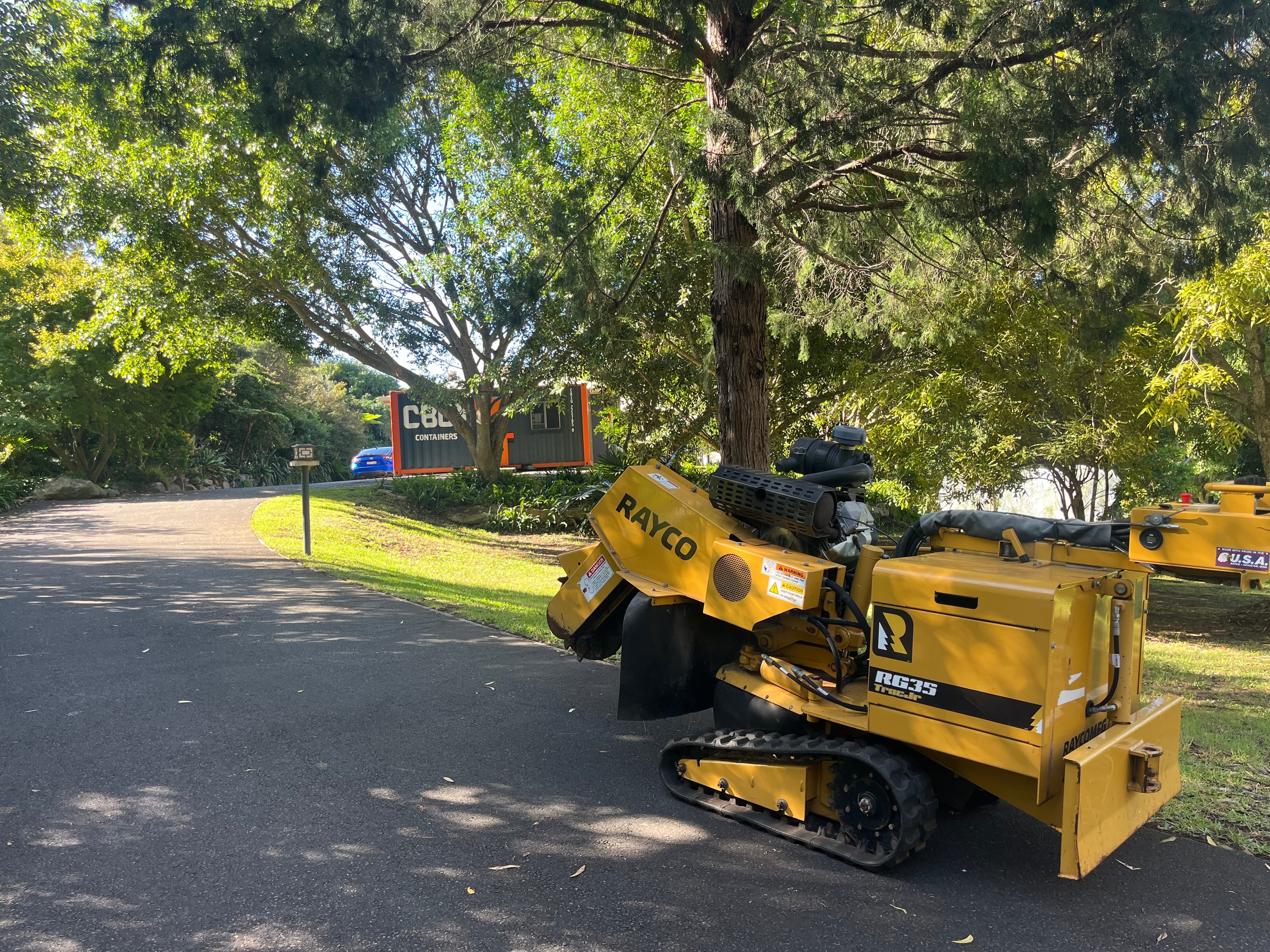 Stump grinding in progress, Southern Tasmania